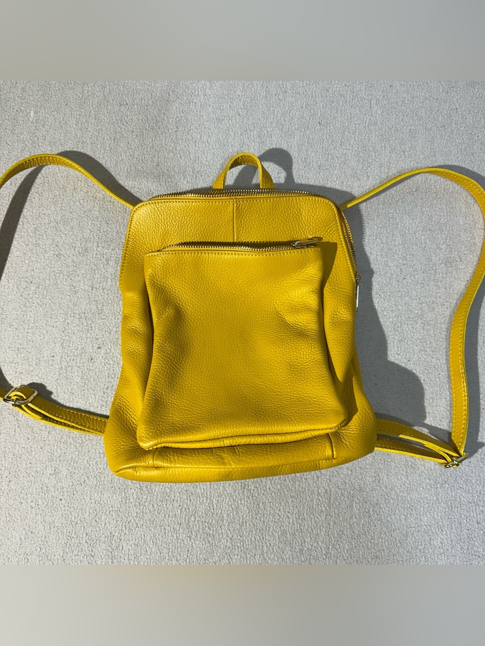 Yellow Pebbled leather Backpack Zip, Adjustable Strap, Lined made in Italy
